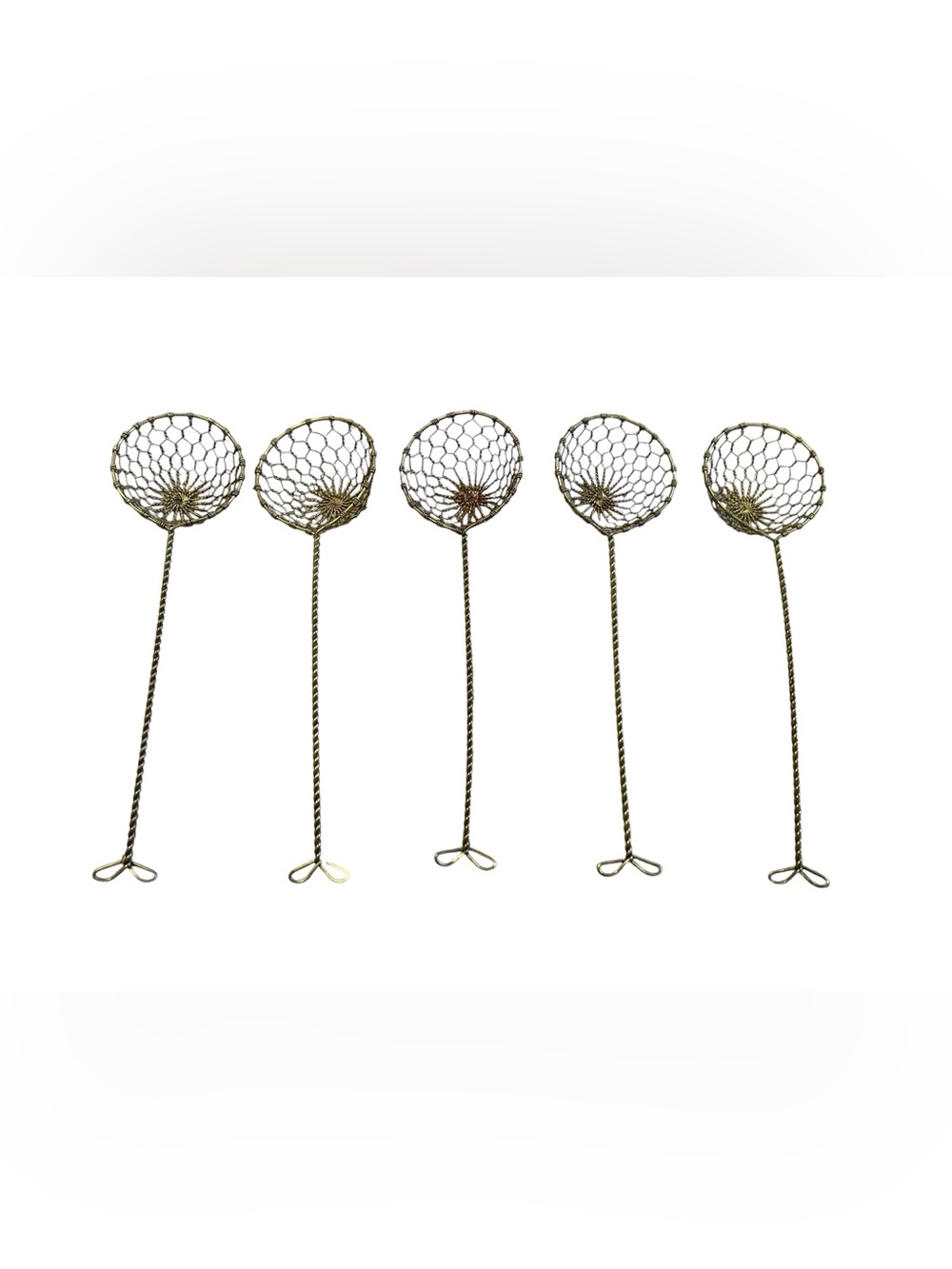 Antique Brass Wire Mesh Skimmers Set of 5 Egg Dippers Primitive Farmhouse - Picture 10 of 10